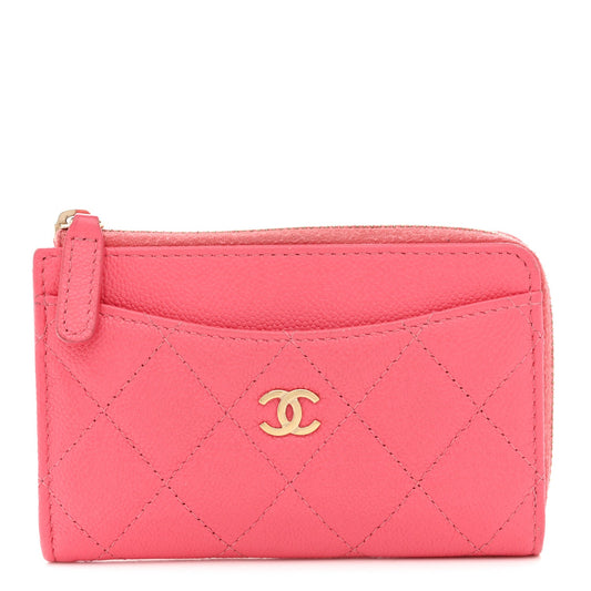 Caviar Quilted CC Zip Around Card Holder Pink