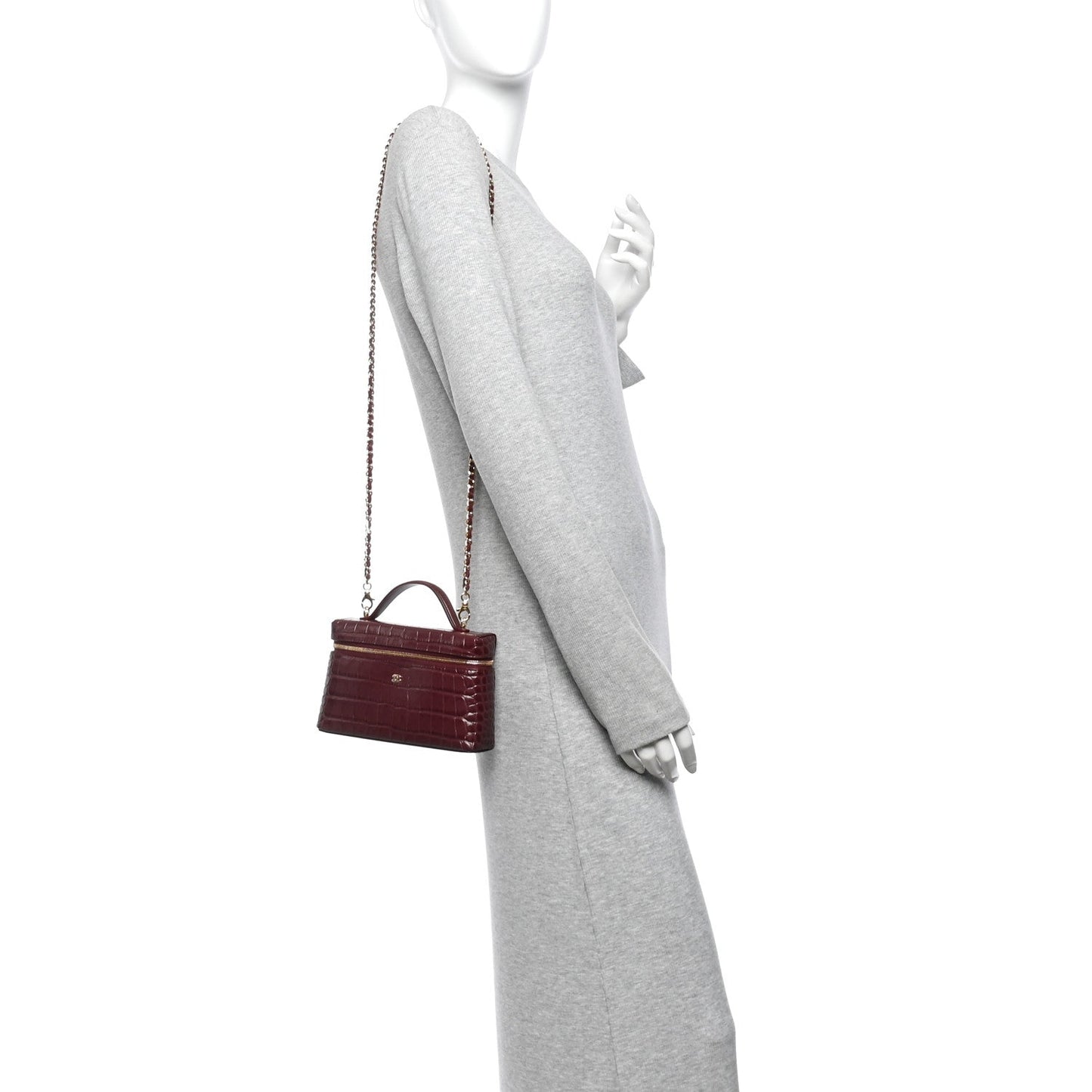 Calfskin Crocodile Embossed Crococo Exoticoco Vanity With Chain  Dark Burgundy
