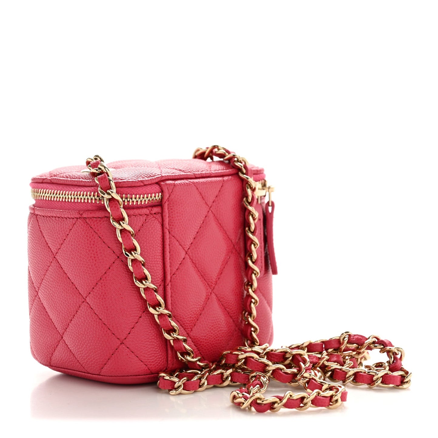 Caviar Quilted Mini Vanity Case With Chain Dark Pink