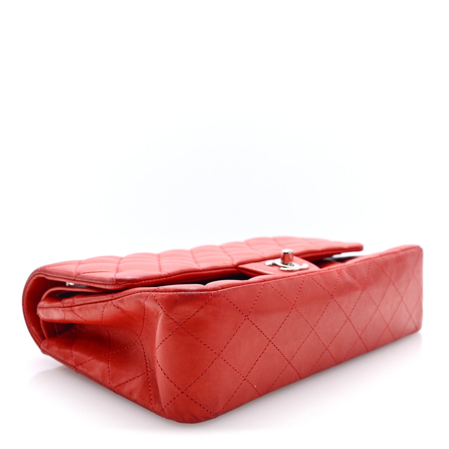 Lambskin Quilted Medium Double Flap Red