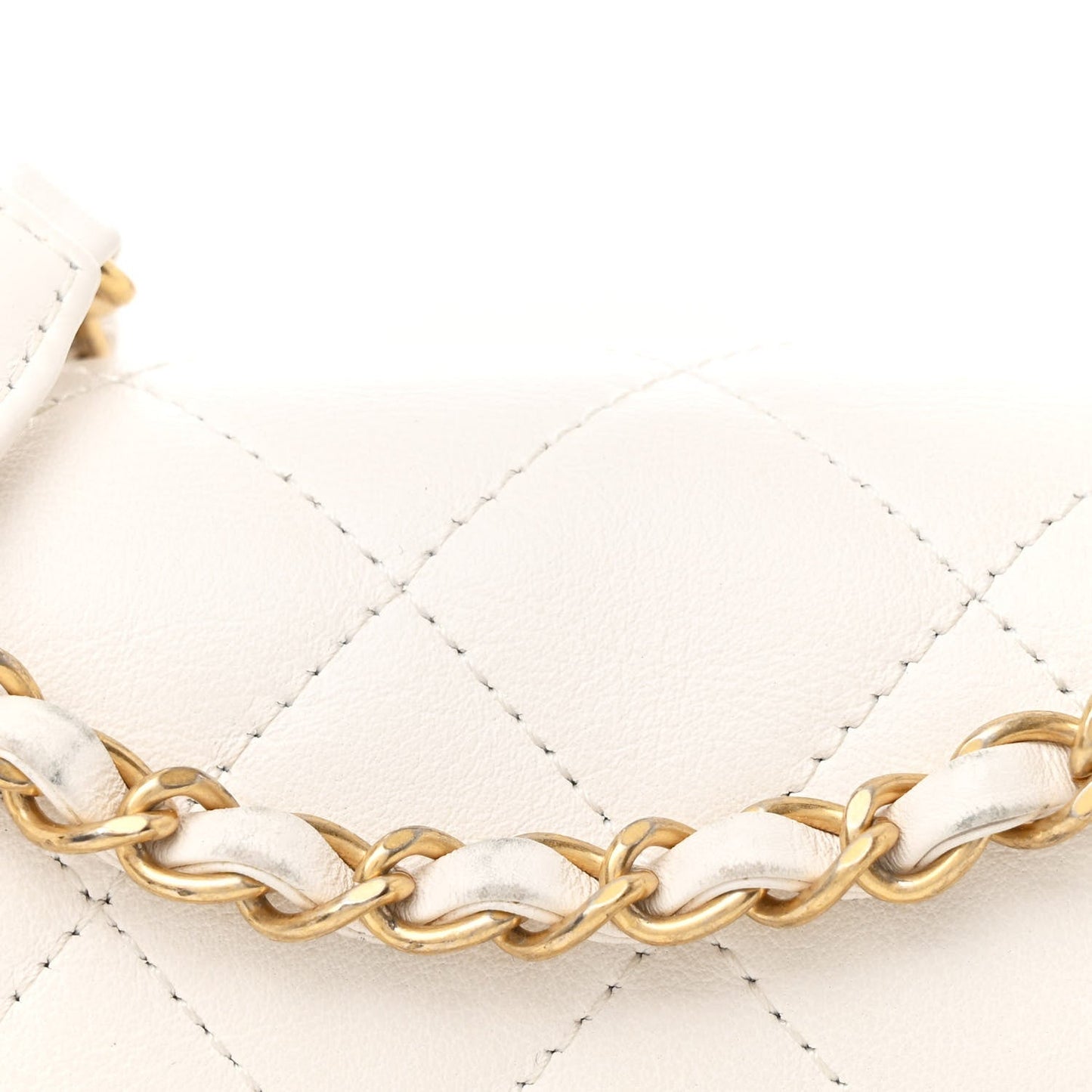 Calfskin Quilted Small Enchained Flap White
