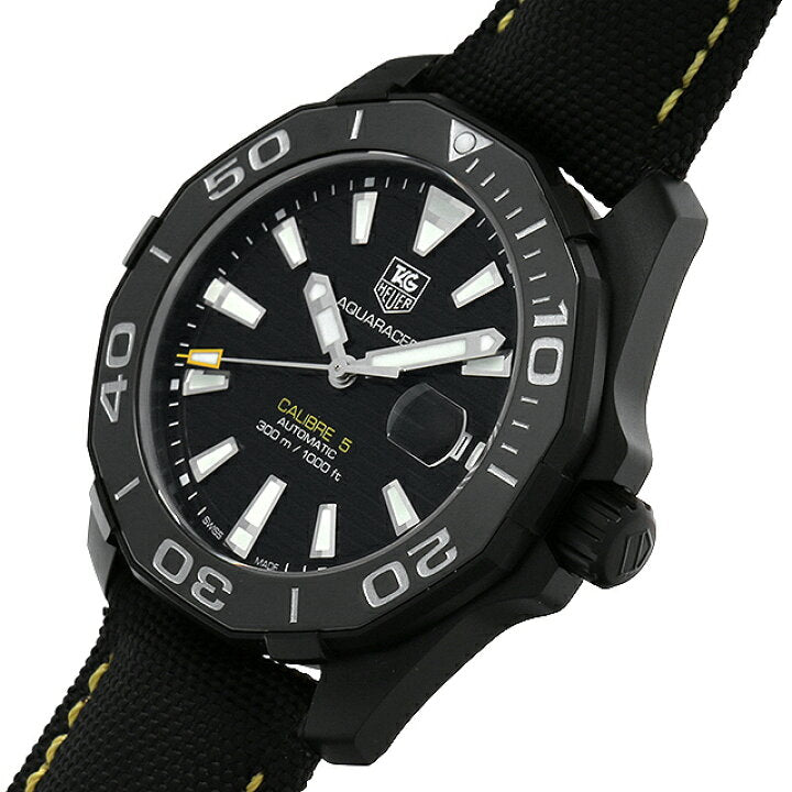 Tag Heuer Aquaracer Calibre 5 Automatic Black Dial Black Nylon Strap Watch for Men - WAY218A.FC6362