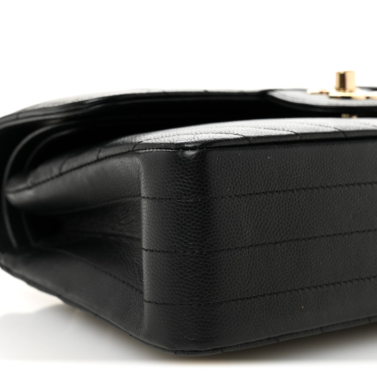 Caviar Flat Chevron Quilted Small Double Flap Black