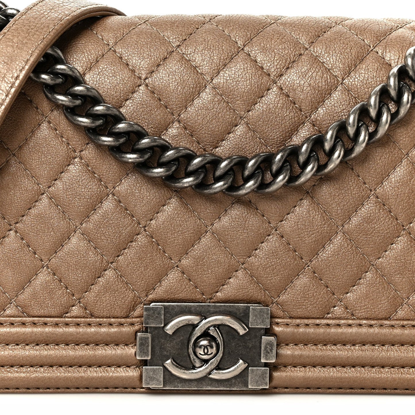 Metallic Calfskin Quilted Medium Boy Flap Taupe