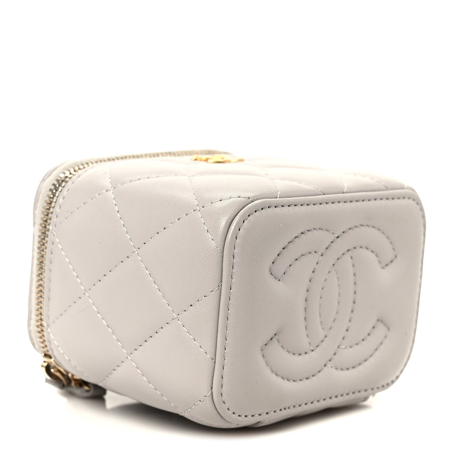 Lambskin Quilted Pearl Crush Mini Vanity Case With Chain Grey