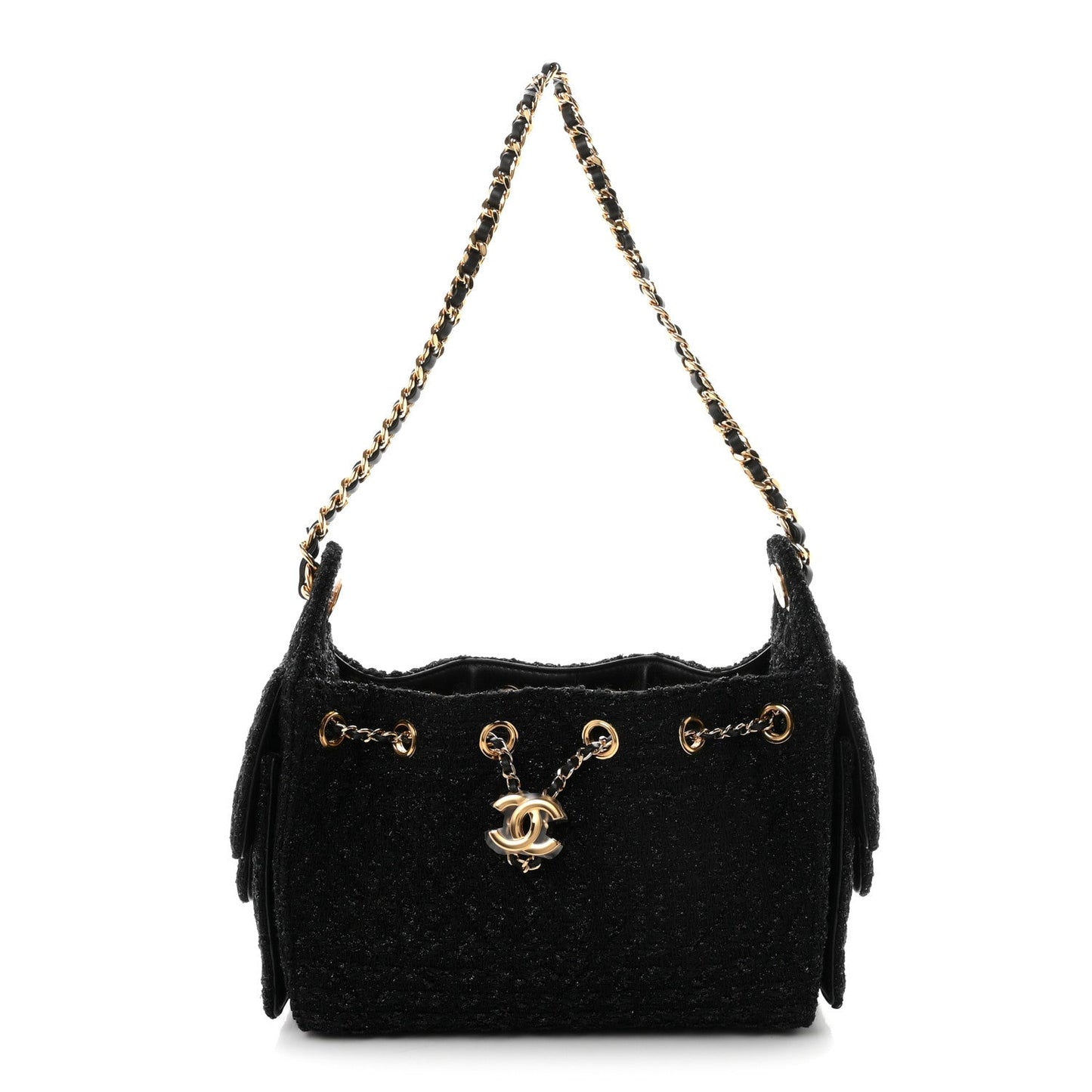Tweed Quilted Mini Chanel 25 Handbag Black