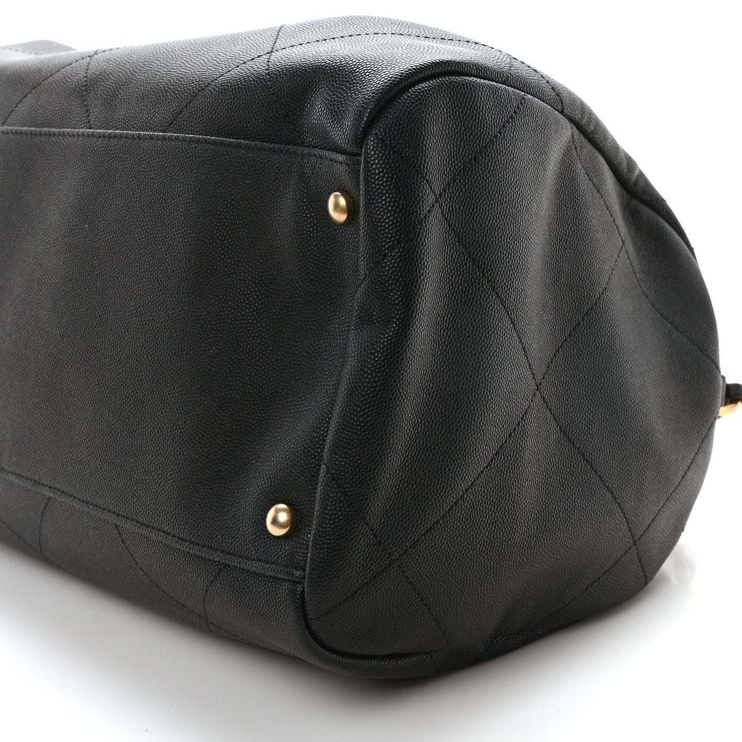 Grained Calfskin Lambskin Quilted Large Bowling Bag Black