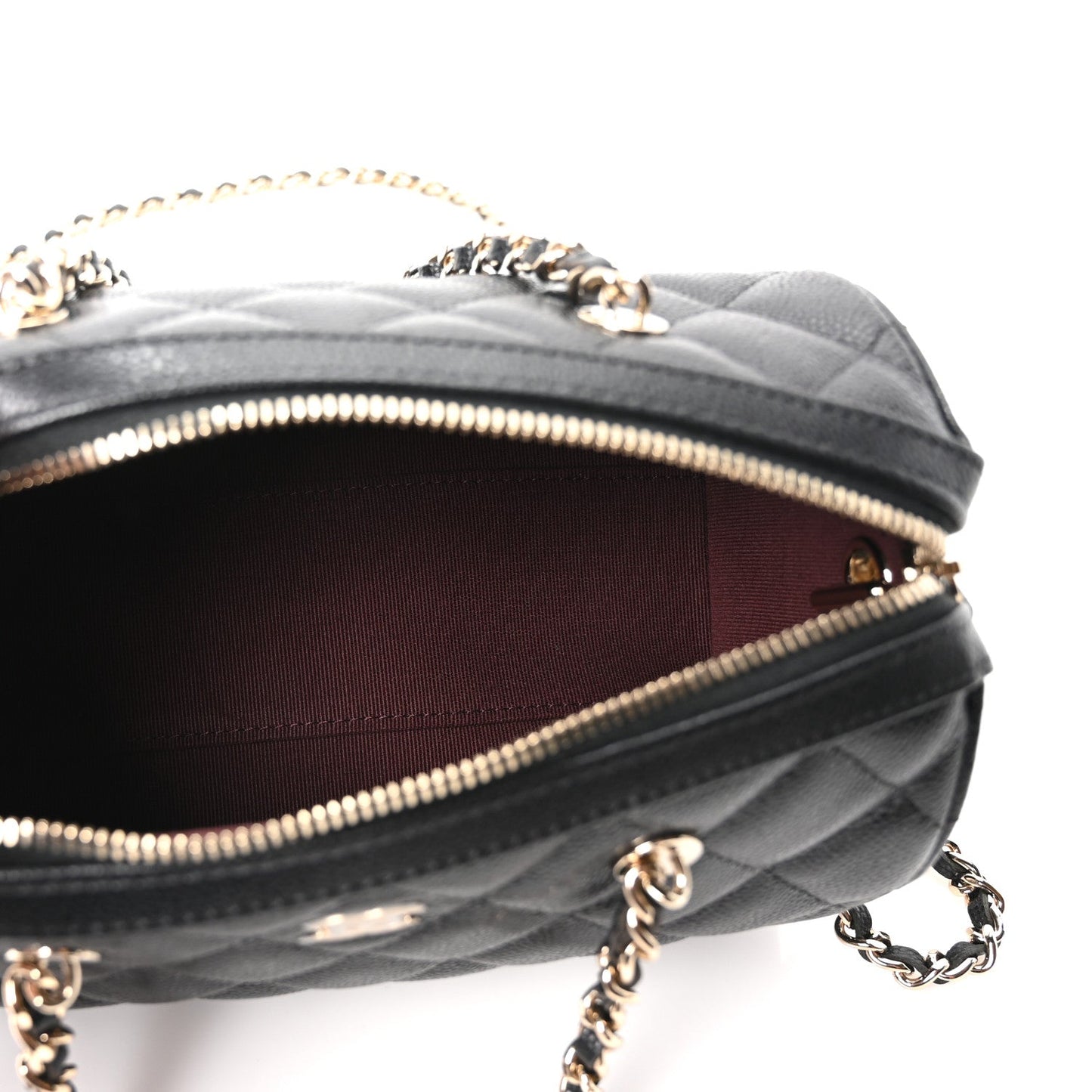 Caviar Quilted Barrel Clutch With Chain Black