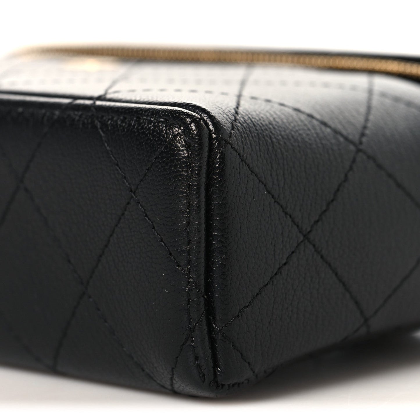 Goatskin Stitched Top Handle Slim Vanity With Chain Black
