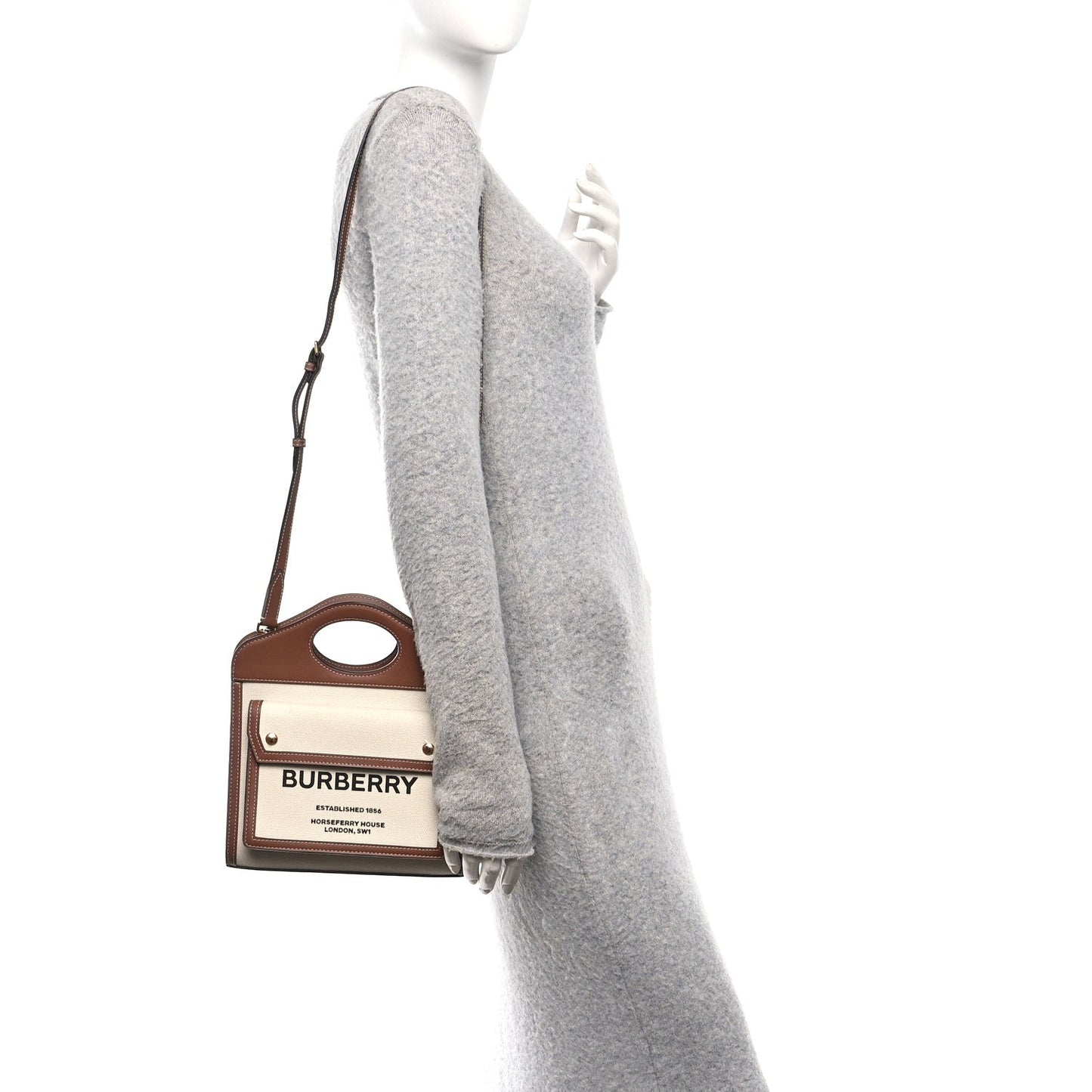 Canvas Smooth Calfskin Two Tone Mini Pocket Bag Natural Malt Brown