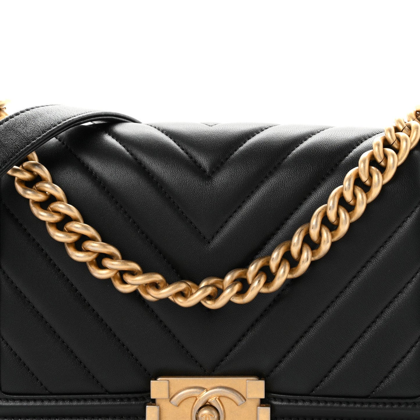 Calfskin Chevron Quilted Medium Boy Flap Black