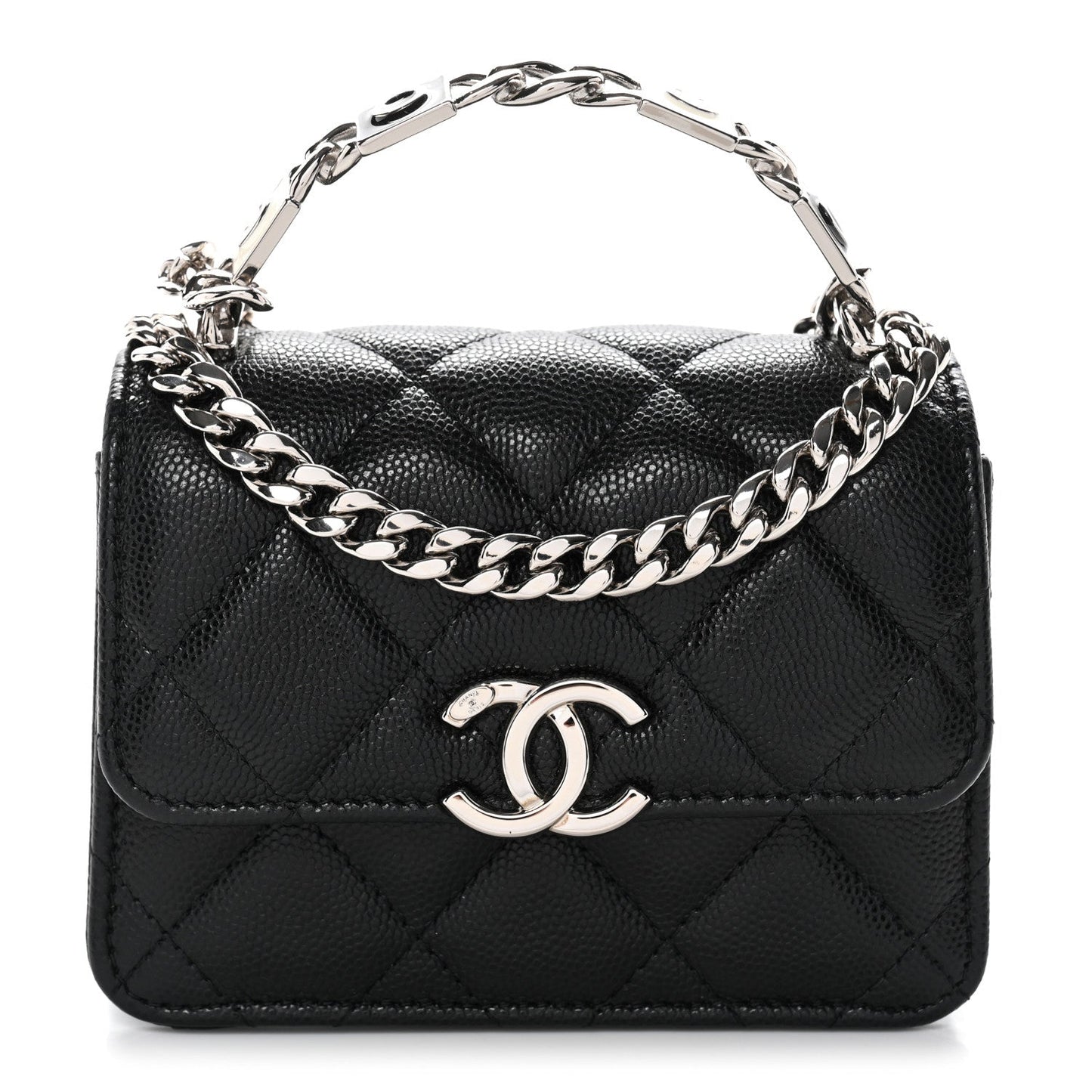 Caviar Quilted Enamel Top Handle Flap Clutch With Chain Black Clutch With Chain Black