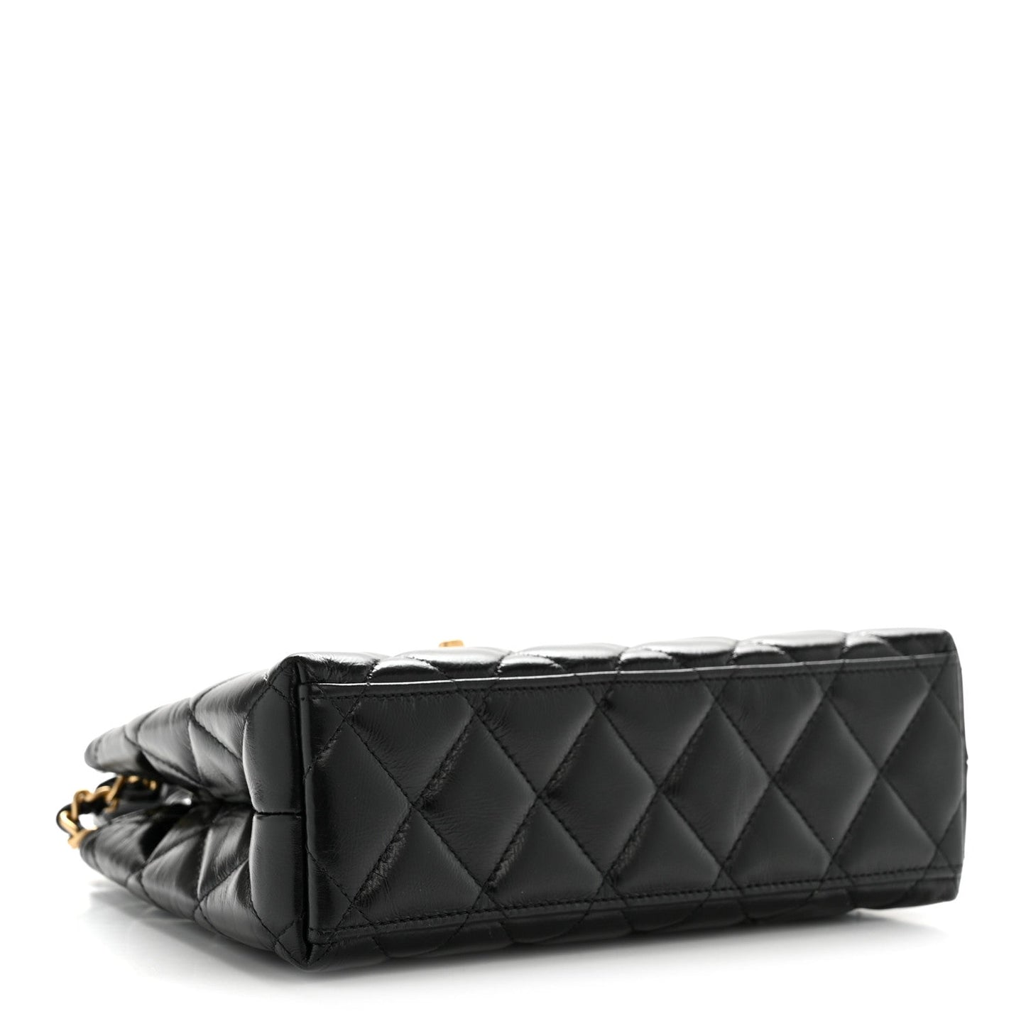 Shiny Aged Calfskin Quilted Nano Kelly Shopper Black