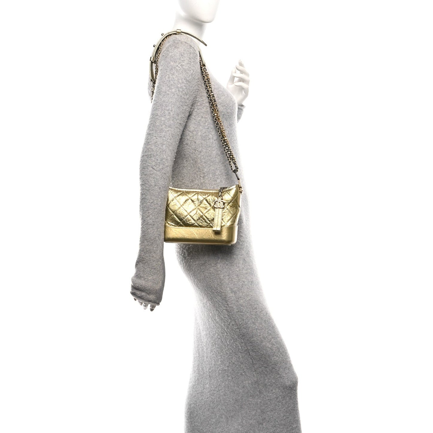 Metallic Aged Calfskin Quilted Small Gabrielle Hobo Gold
