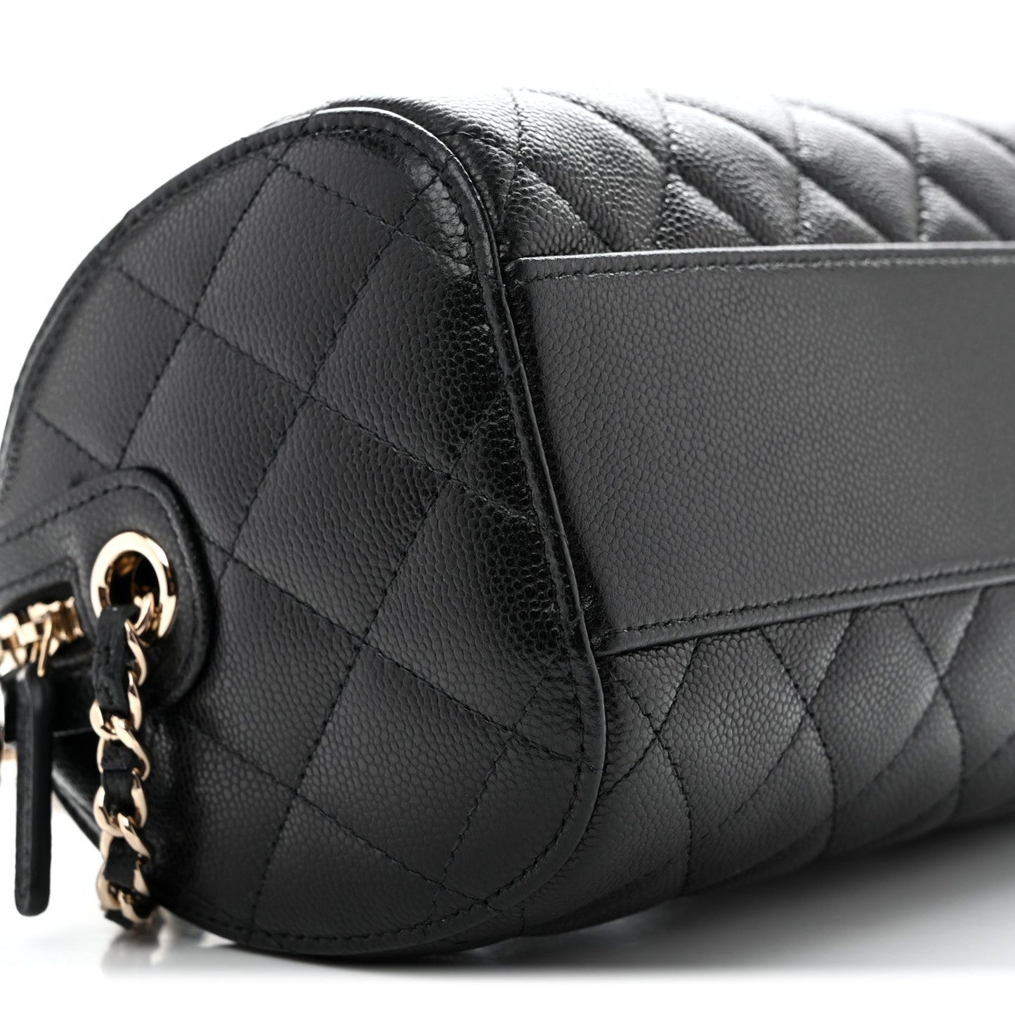 Caviar Quilted Barrel Clutch With Chain  Black