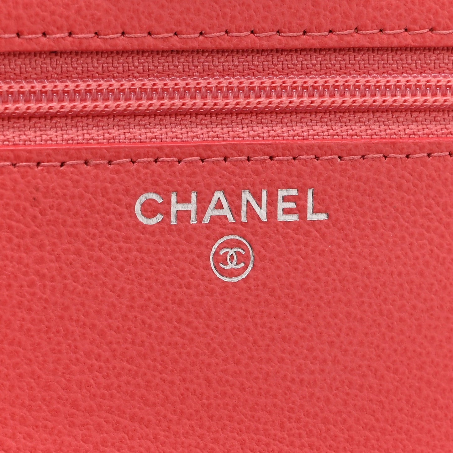 Grained Calfskin Quilted CC Box Wallet On Chain WOC Pink
