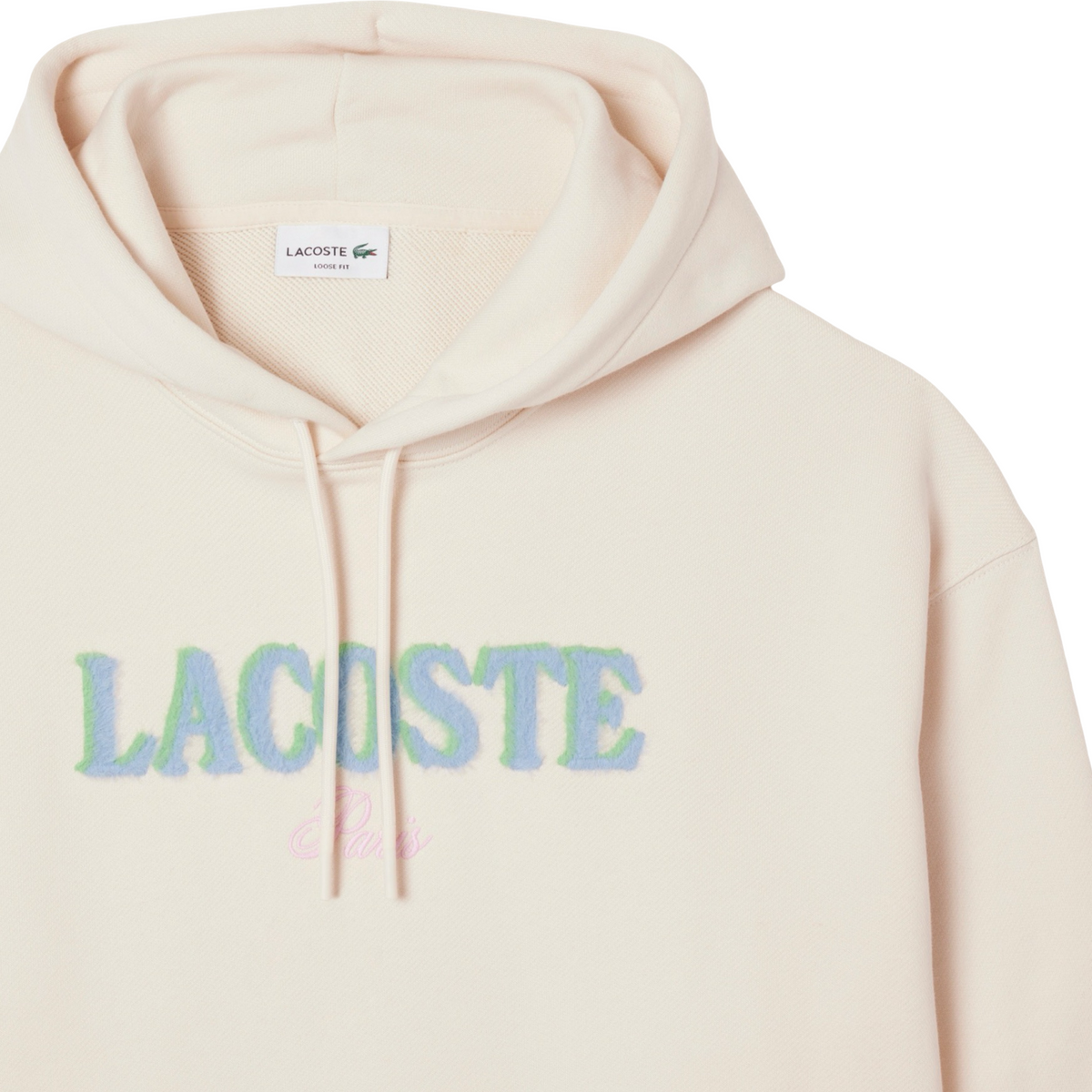 LACOSTE LOOSE FIT PARIS HOODIE FLEECE -Men’s-BEIGE /WHITE