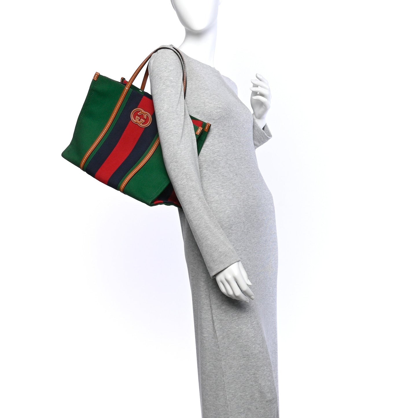 Canvas Calfskin Web Small Interlocking G Tote Bag Green Red