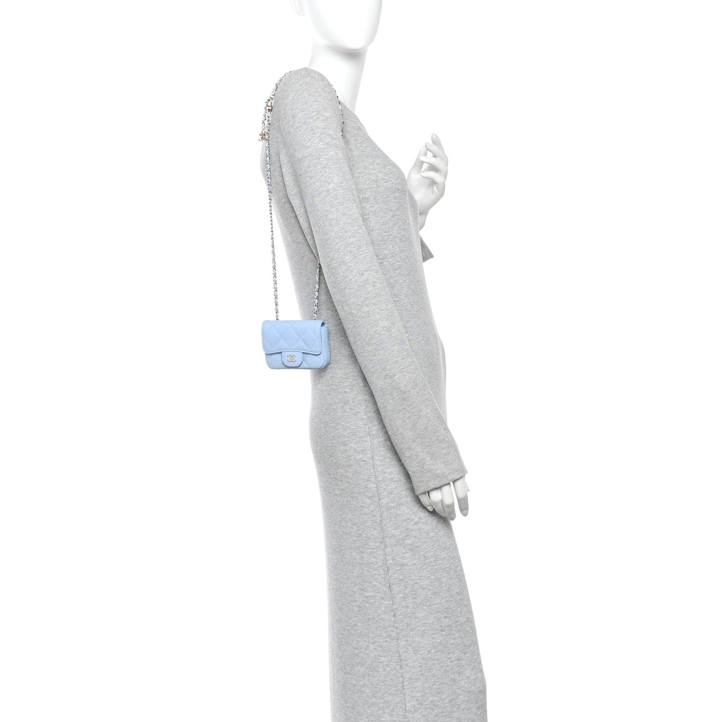 Caviar Quilted Flap Chain Waist Bag Light Blue