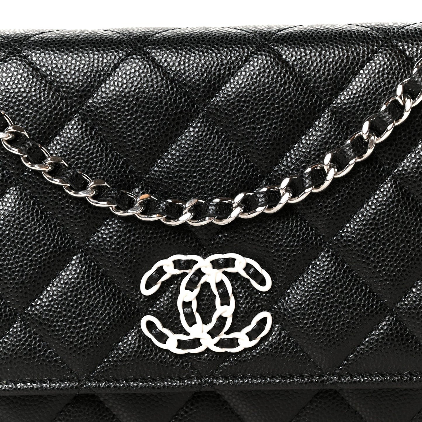 Caviar Quilted Chanel 19 Wallet On Chain WOC Black White