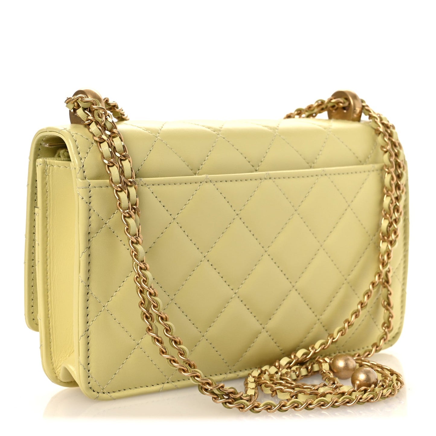 Calfskin Quilted Perfect Fit Wallet On Chain WOC Yellow