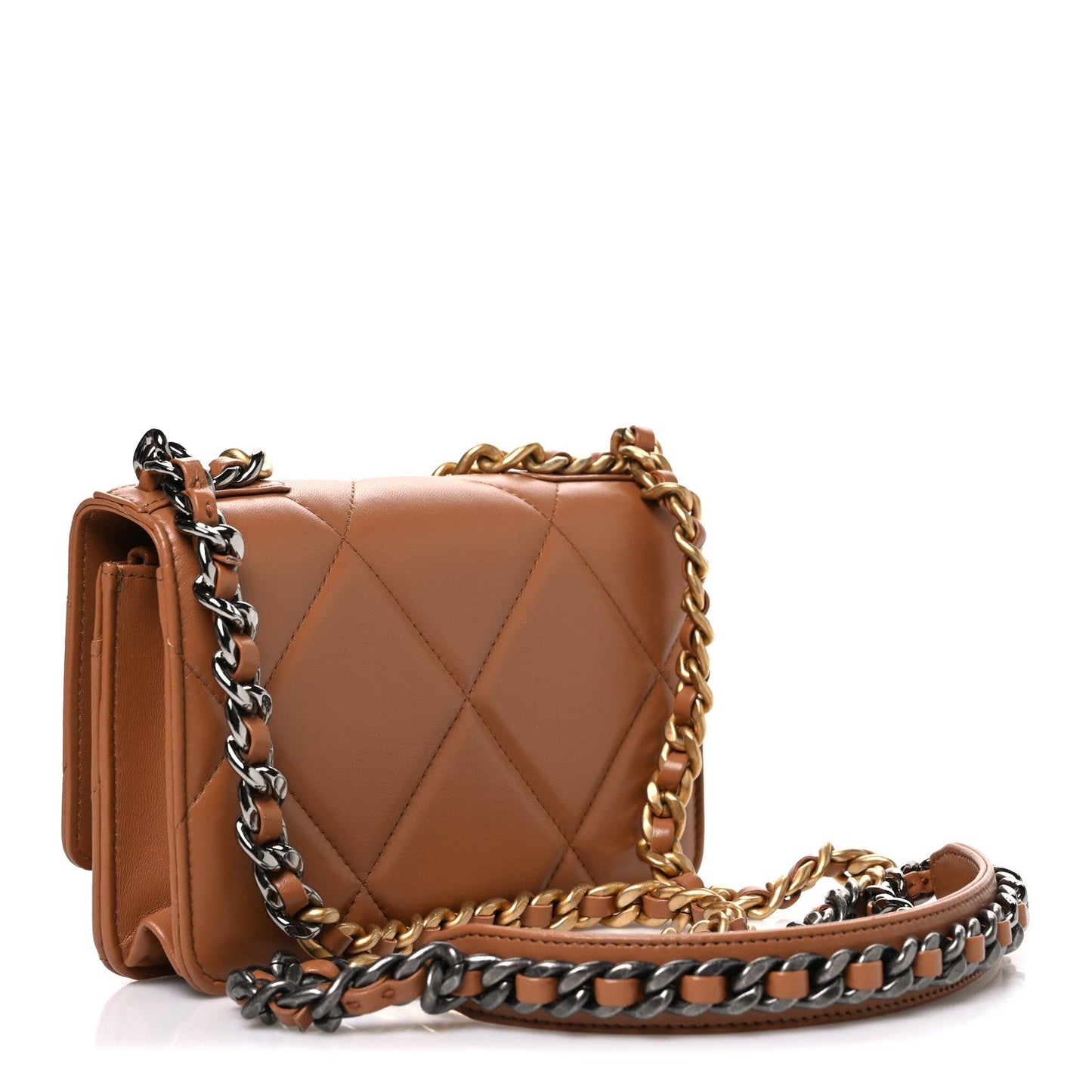 Lambskin Quilted Chanel 19 Wallet On Chain WOC Brown