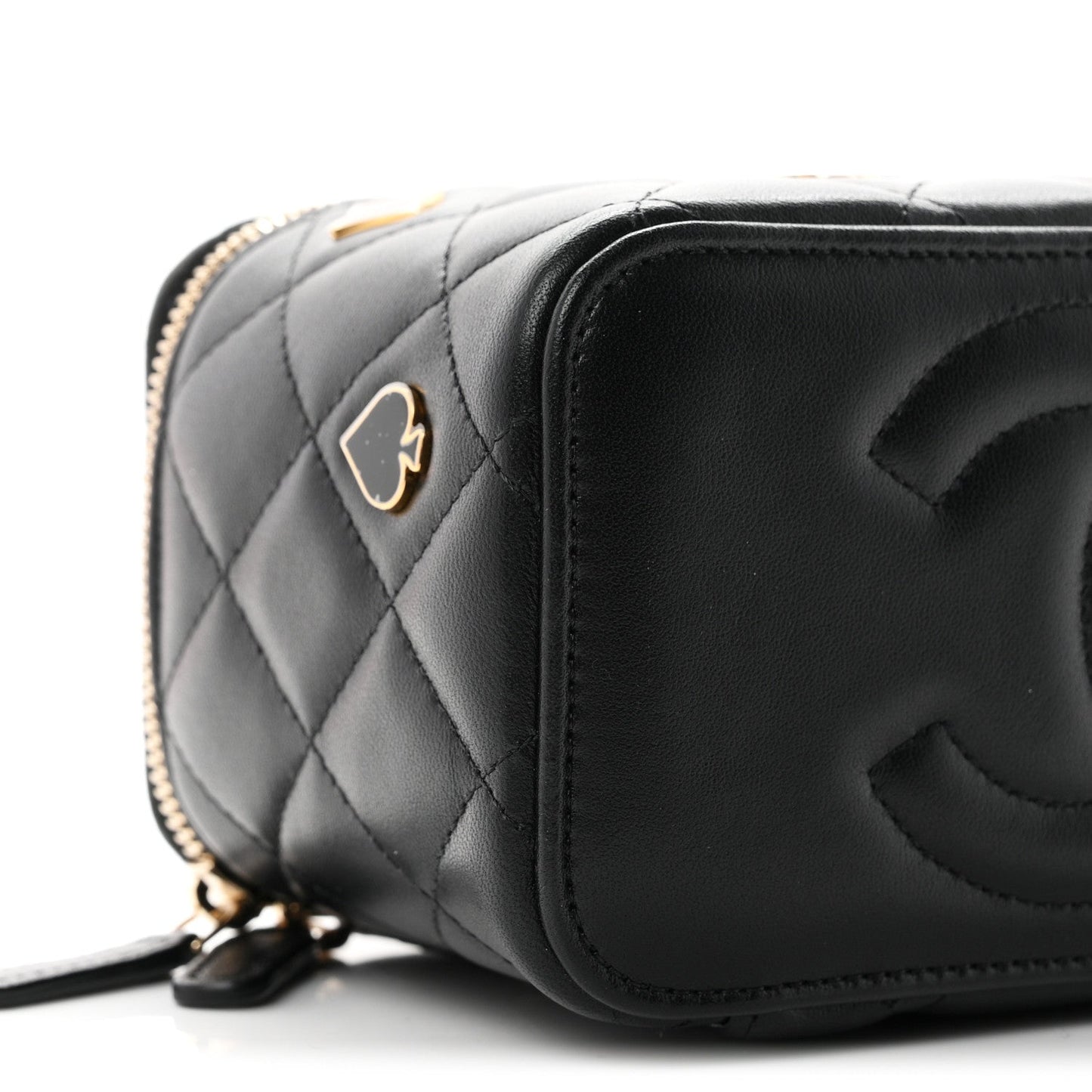 Lambskin Quilted Enamel Coco Casino Small Vanity Case With Chain Black
