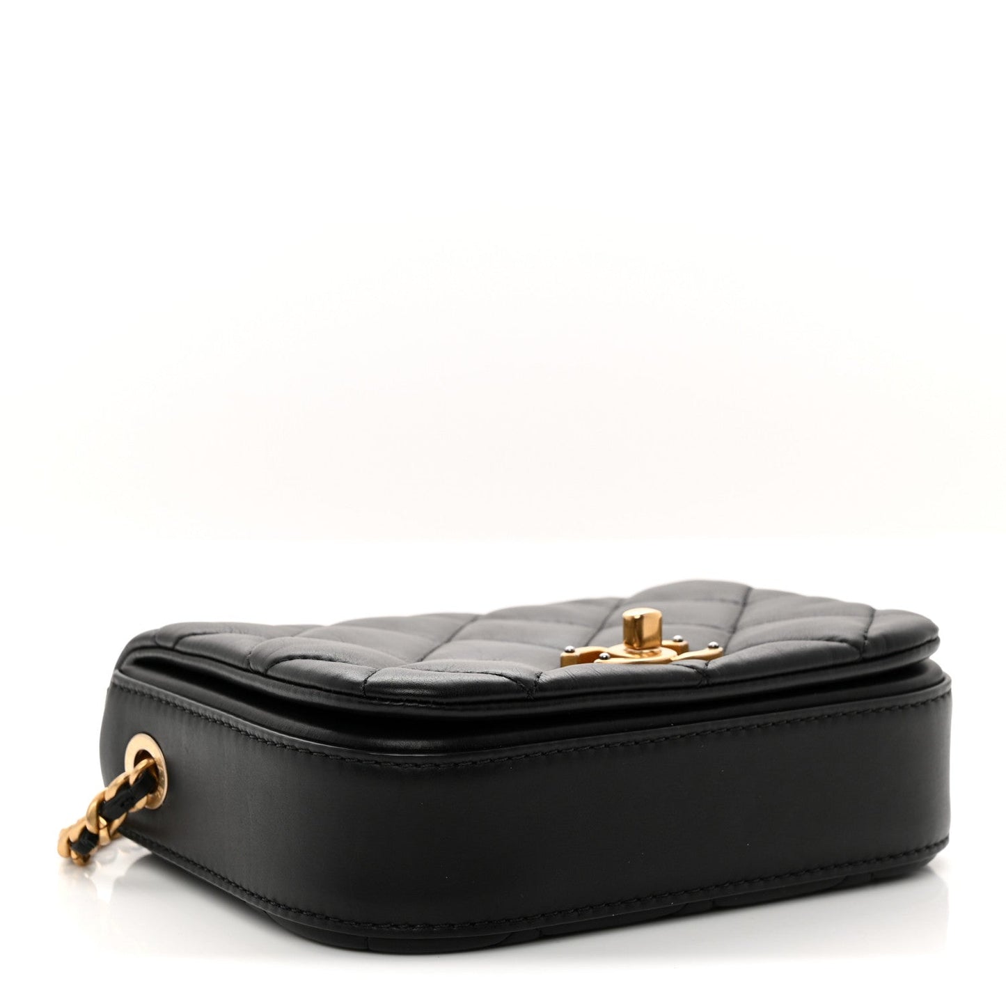 Calfskin Quilted Mini Nailed CC Flap Bag Black