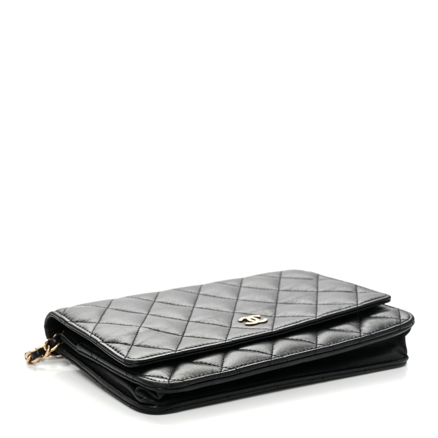 Lambskin Quilted Wallet On Chain WOC Black