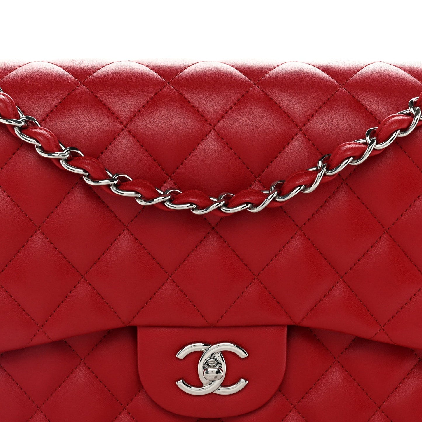 Lambskin Quilted Jumbo Double Flap Red