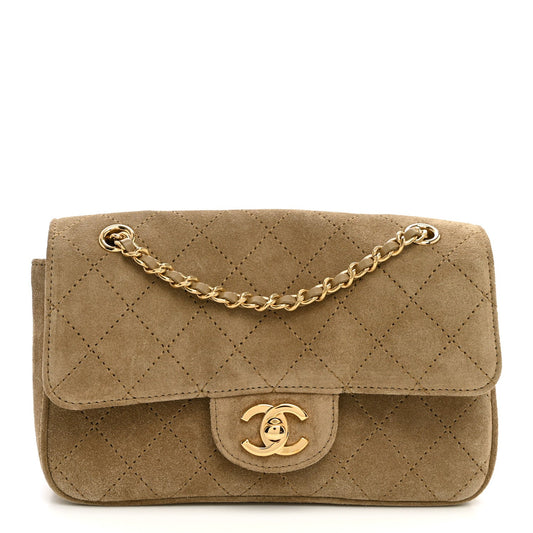 Suede Calfskin Mini Souplissimo Flap Dark Beige