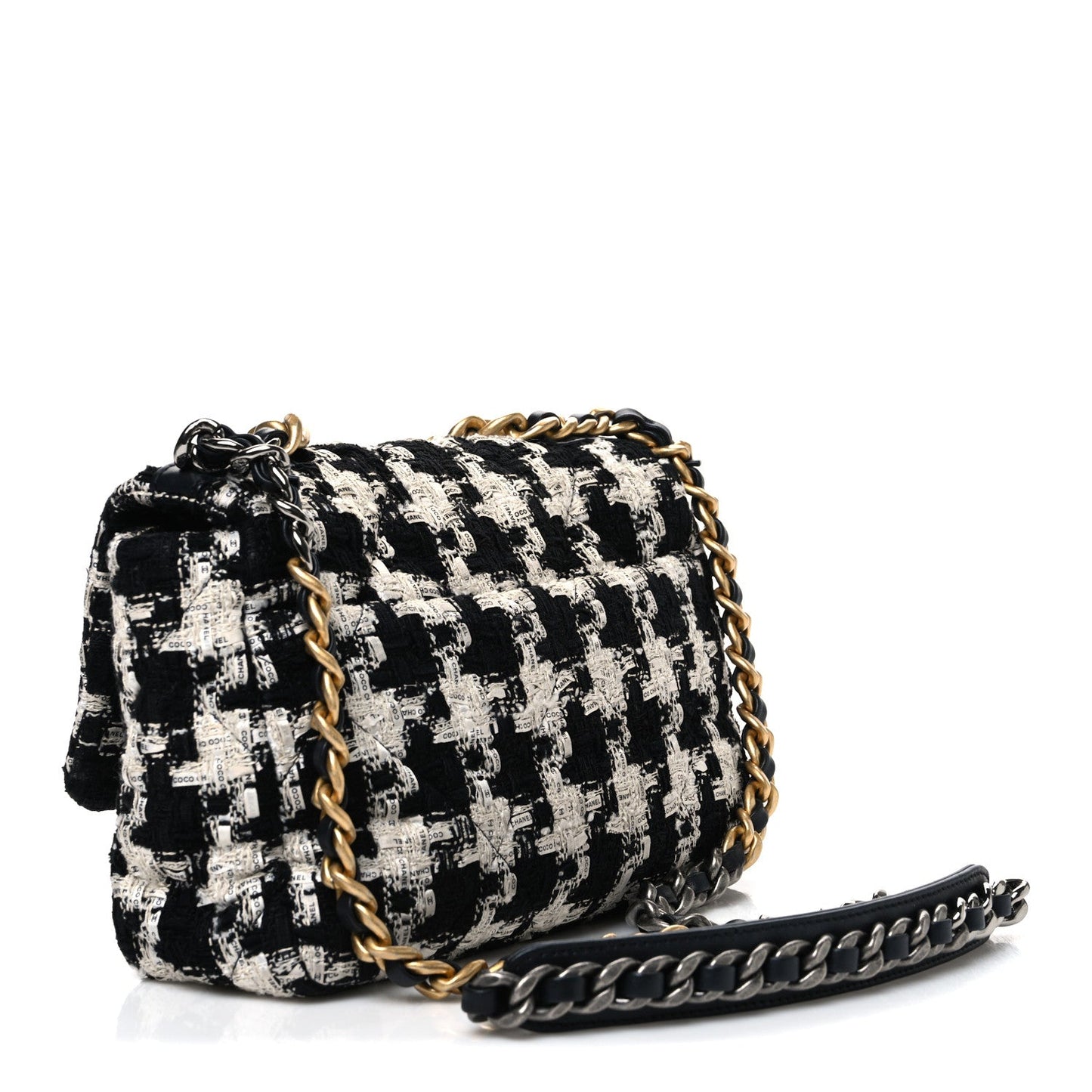 Tweed Quilted Medium Chanel 19 Flap Black Ecru White