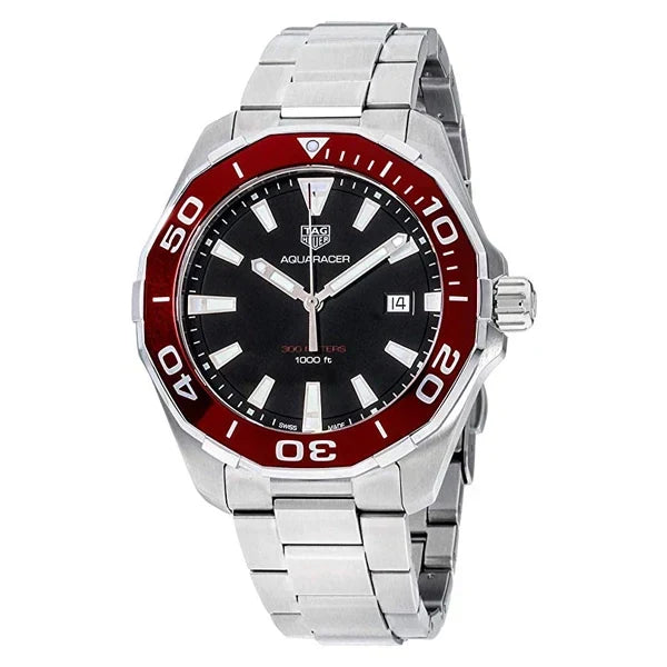 Tag Heuer Aquaracer Black Dial Silver Steel Strap Watch for Men - WAY101B.BA0746