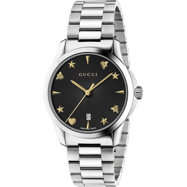 Gucci G Timeless Black Dial Silver Steel Strap Watch For Women - YA1264029