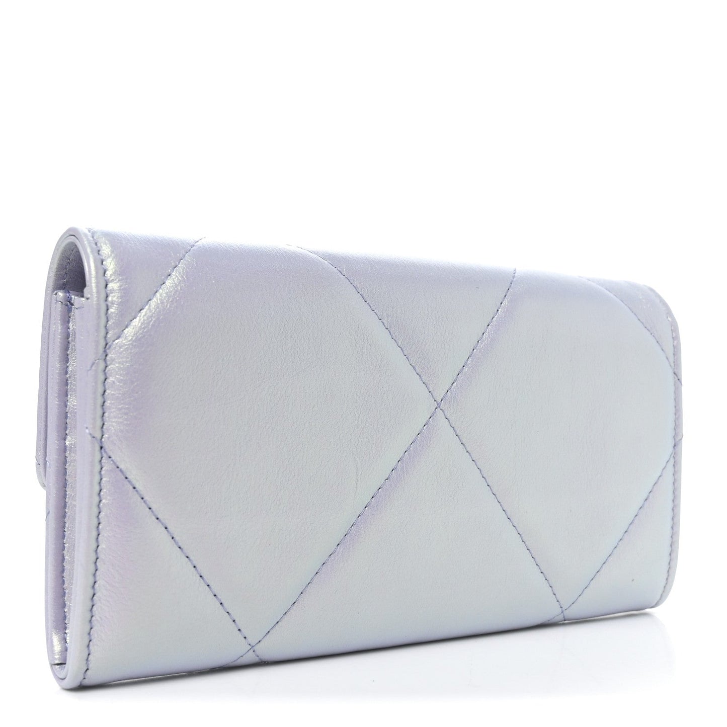 Iridescent Calfskin Quilted Chanel 19 Flap Wallet Light Purple