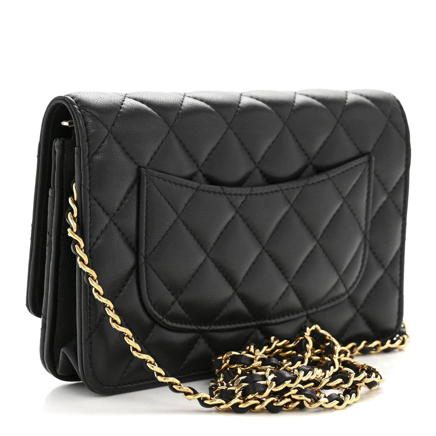 Lambskin Quilted Wallet On Chain WOC Black