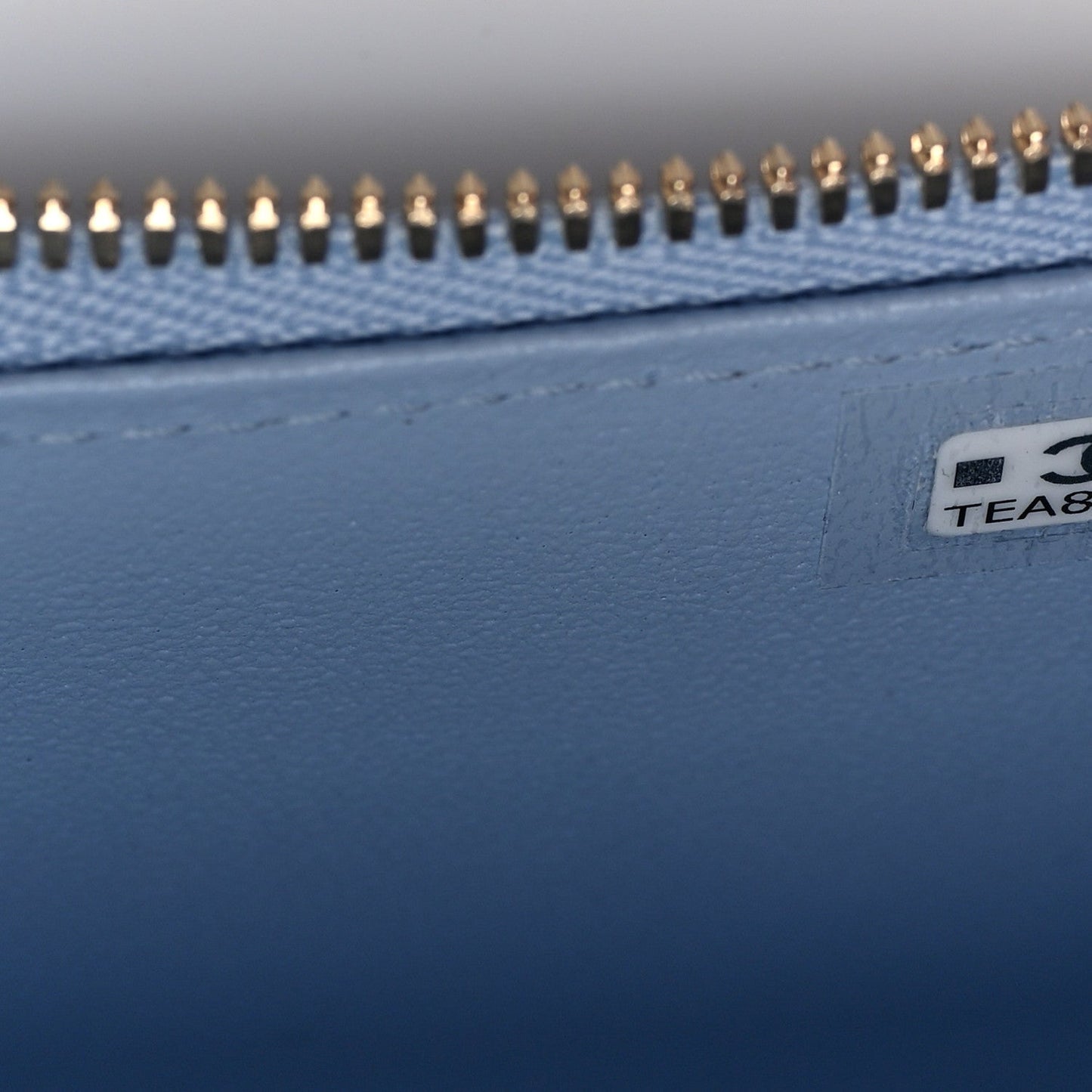 Lambskin Quilted Small Top Handle Vanity Case With Chain Light Blue