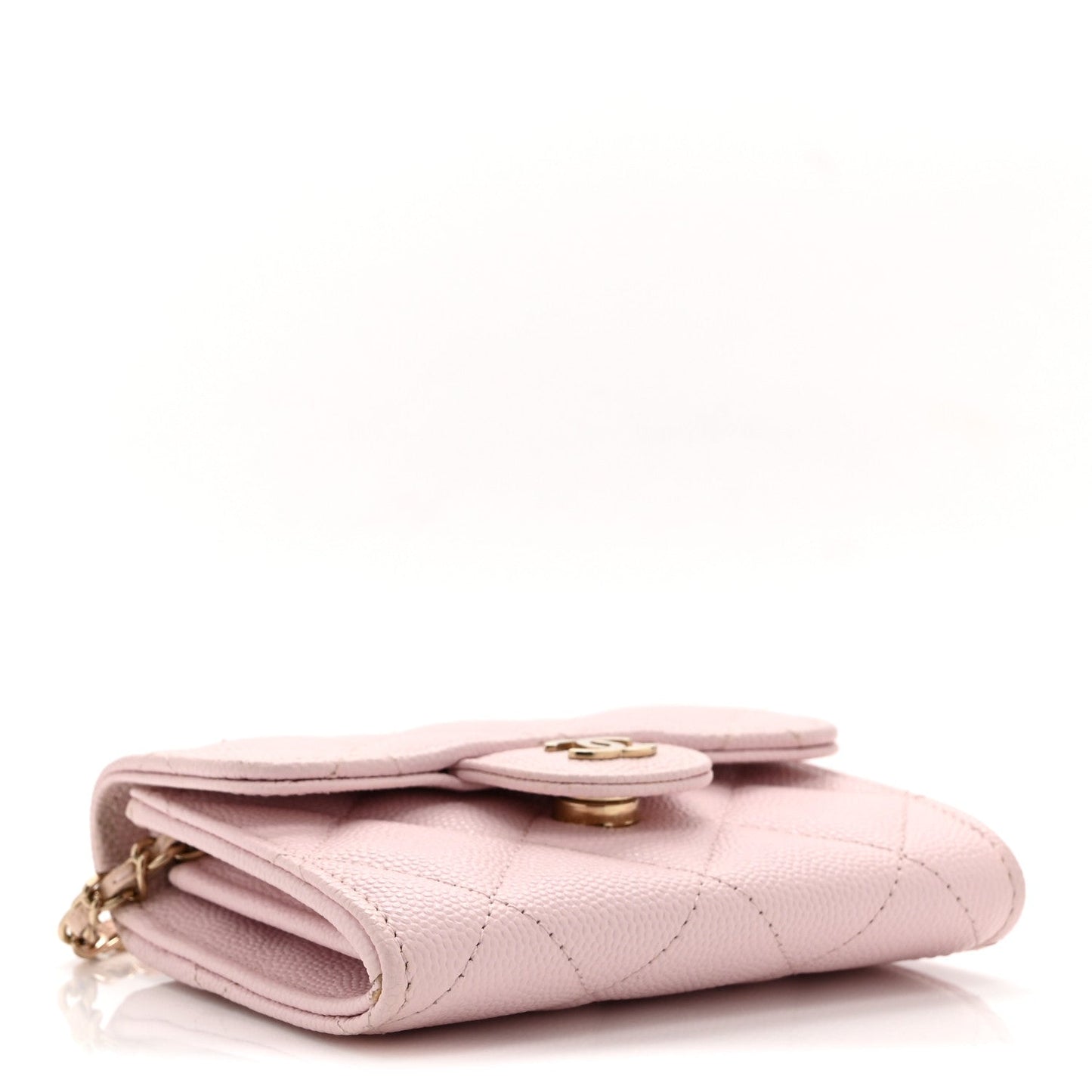 Caviar Quilted Flap Card Holder On Chain Pink