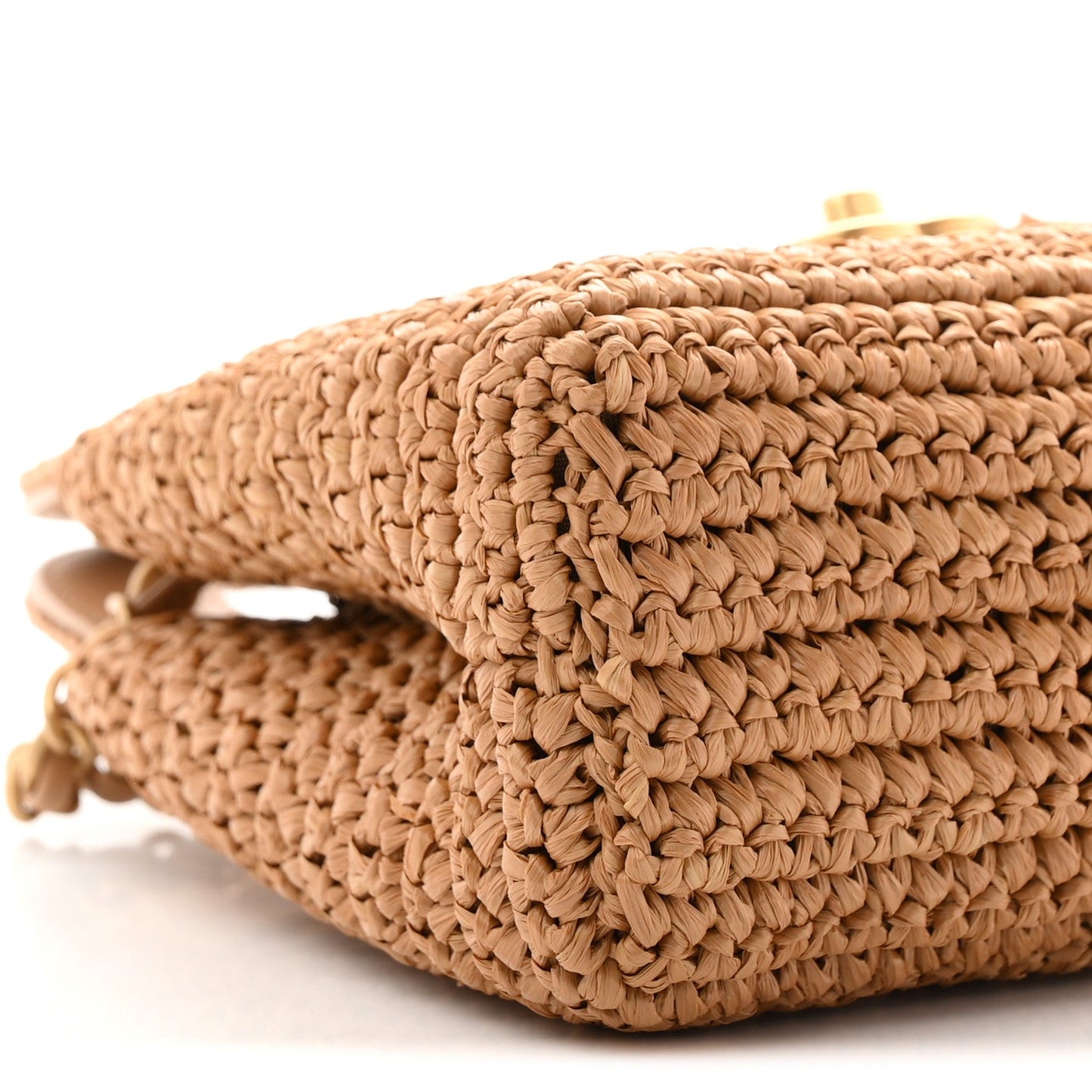 Braided Raffia Nano Kelly Flap Bag Dark Beige