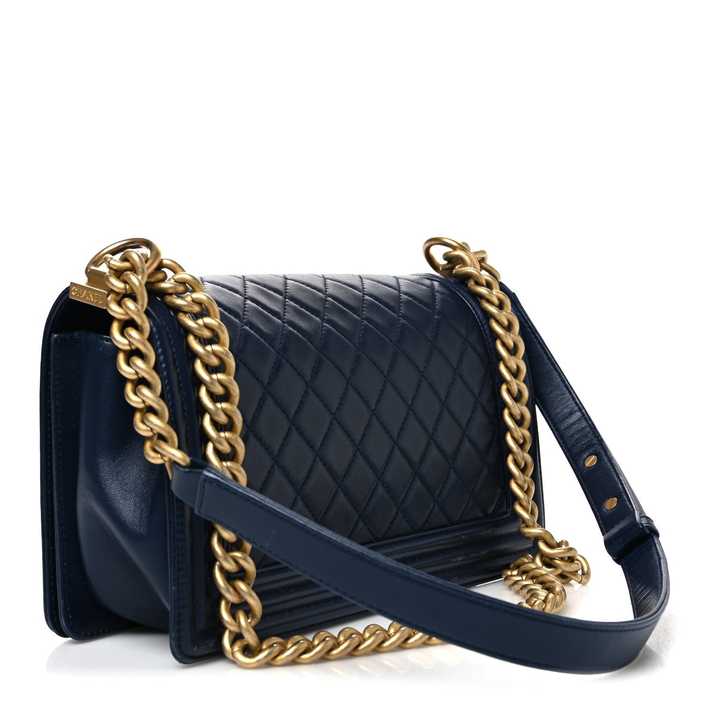 Lambskin Quilted Medium Boy Flap Dark Navy