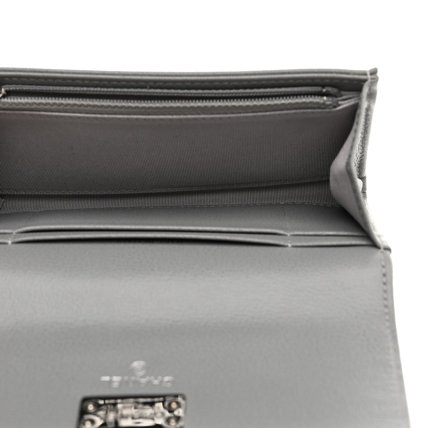 Grained Calfskin Quilted CC Box Flap Wallet Grey