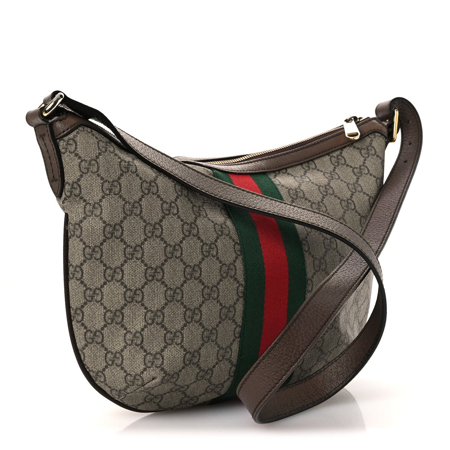 GG Supreme Monogram Web Small Ophidia Half Moon Hobo Brown