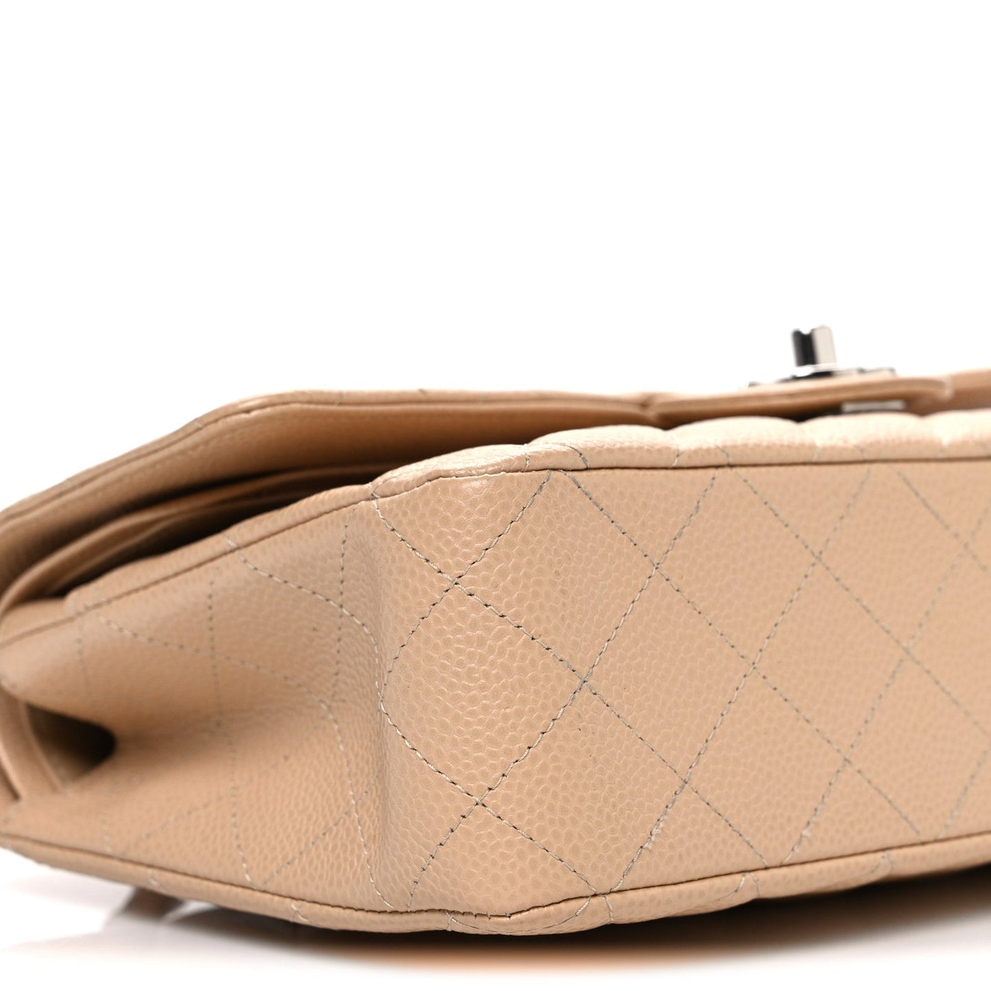 Caviar Quilted Medium Double Flap Beige