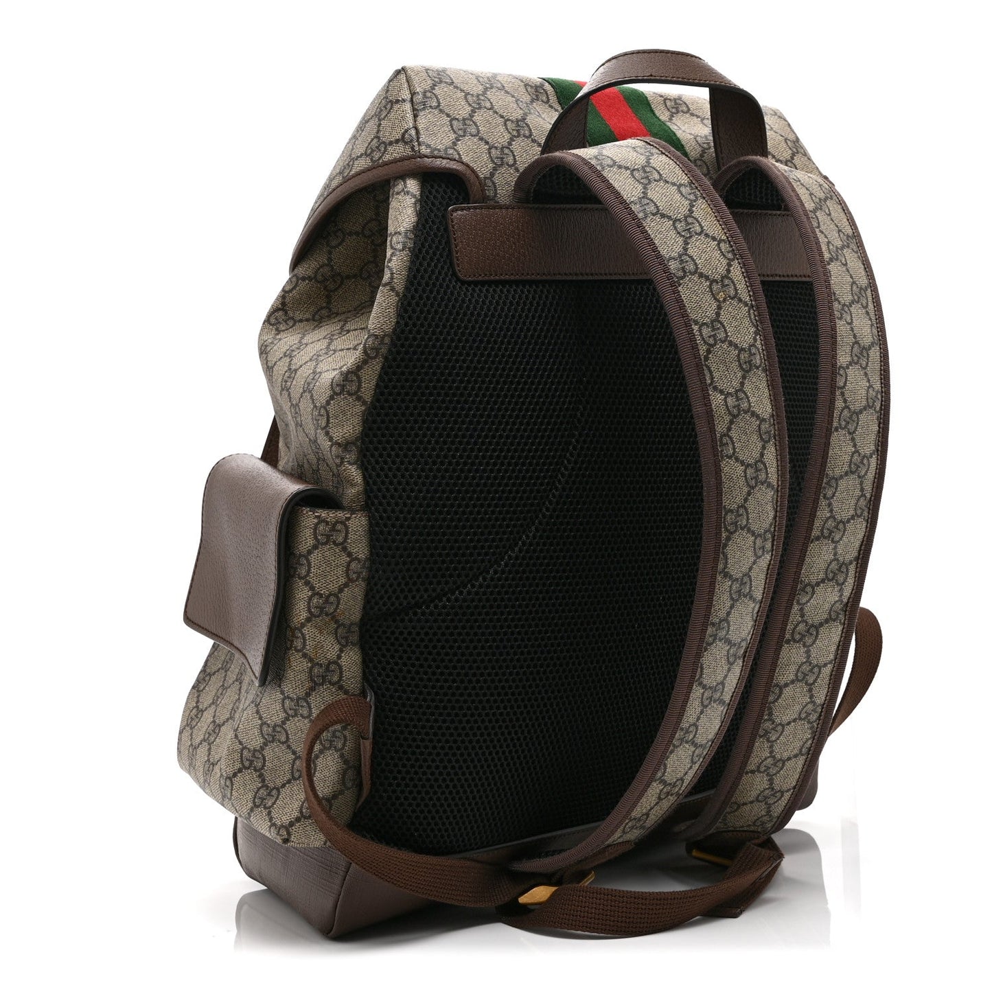 GG Supreme Monogram Medium Ophidia Double Buckle Backpack Brown