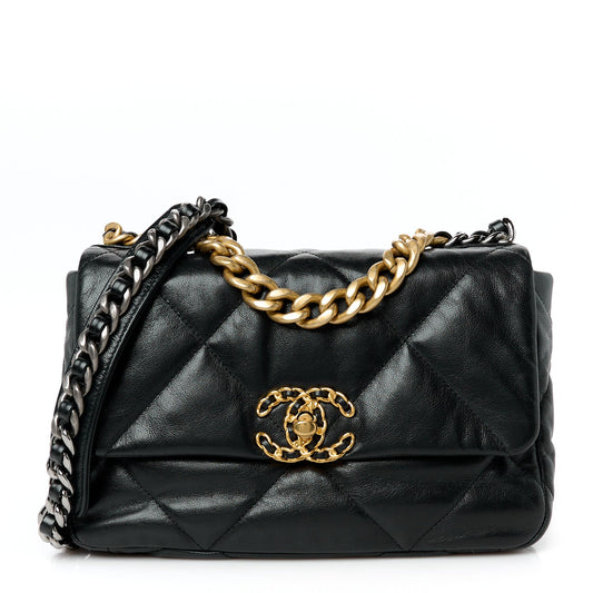Goatskin Quilted Medium Chanel 19 Flap Black
