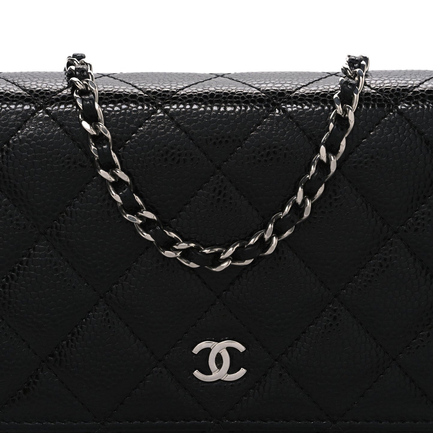 Caviar Quilted Wallet on Chain WOC Black
