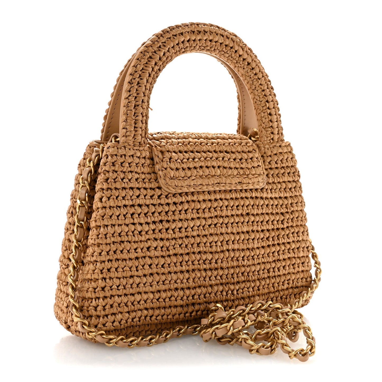 Braided Raffia Nano Kelly Flap Bag Dark Beige