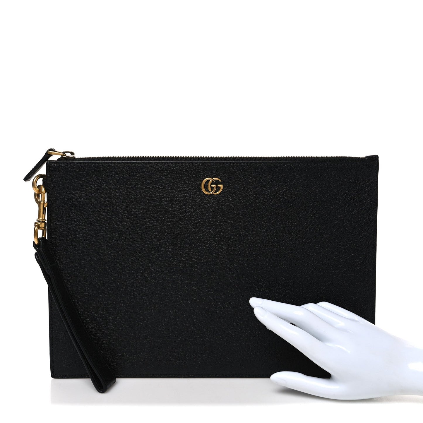 Textured Dollar Calfskin GG Marmont Zip Pouch Black