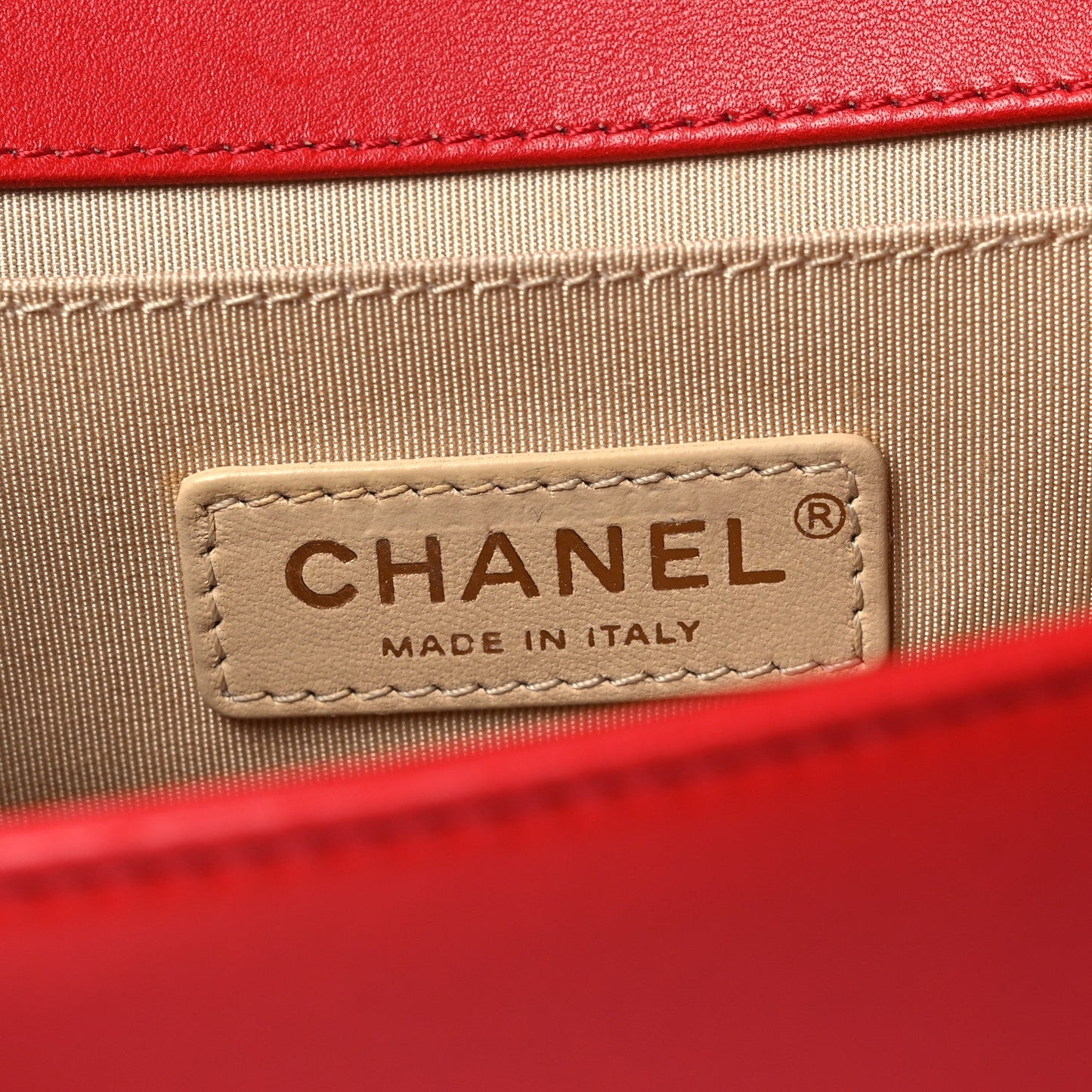 Lambskin Chevron Chain Stitched Medium Boy Flap Red