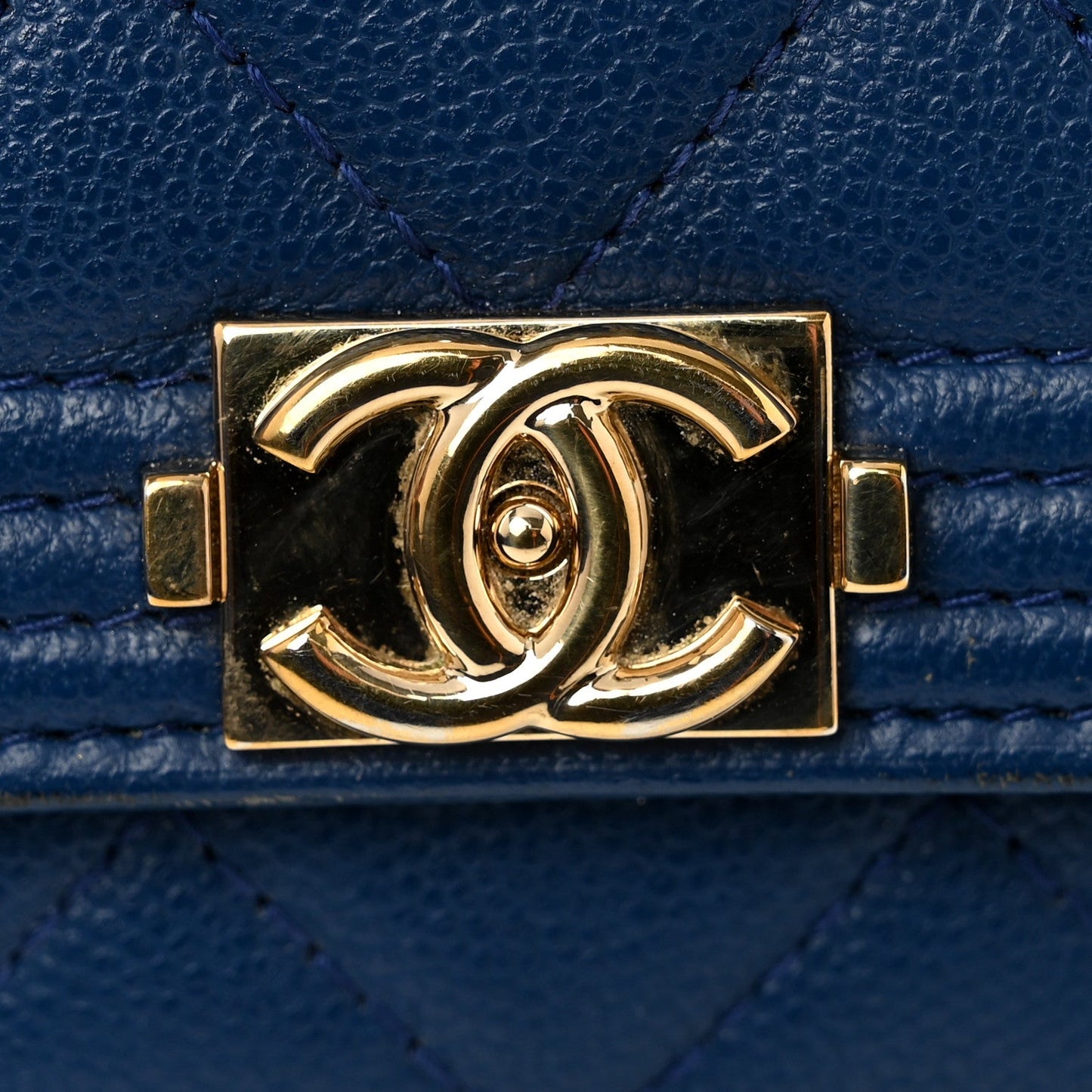 Caviar Quilted Boy Wallet On Chain WOC Dark Blue